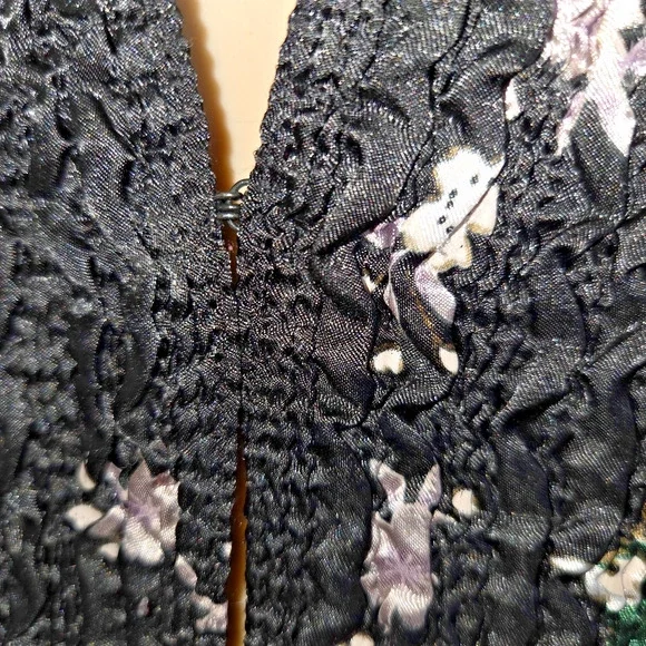 Asian Inspired Floral Top Jacket XL Reversible Textured Crinkle Super Stretchy - Picture 4 of 16